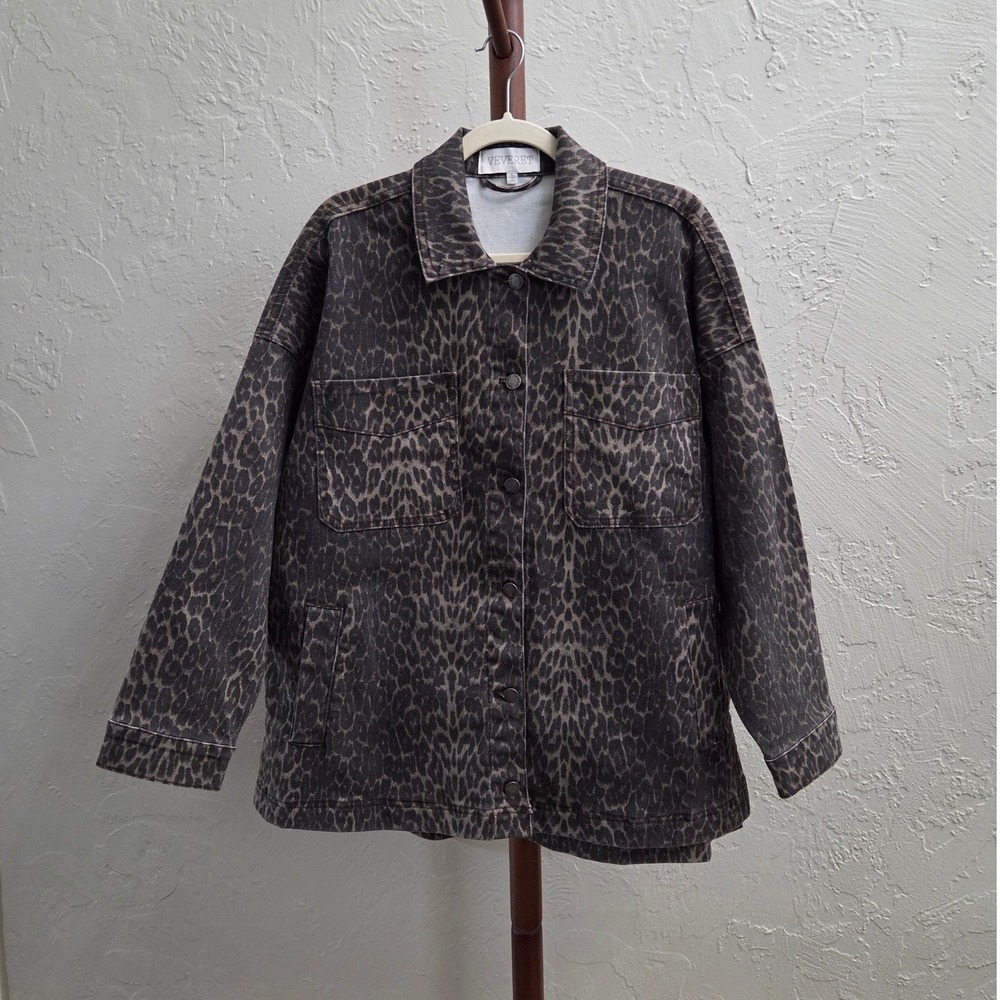 J190. Leopard Print Denim Jacket - Picture 1 of 5